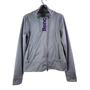 Bench Funnel Neck Logo Fleece Zip Up Jacket Black Purple Thumb Holes Large